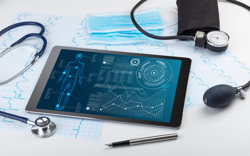 Graphics and example of healthcare software.